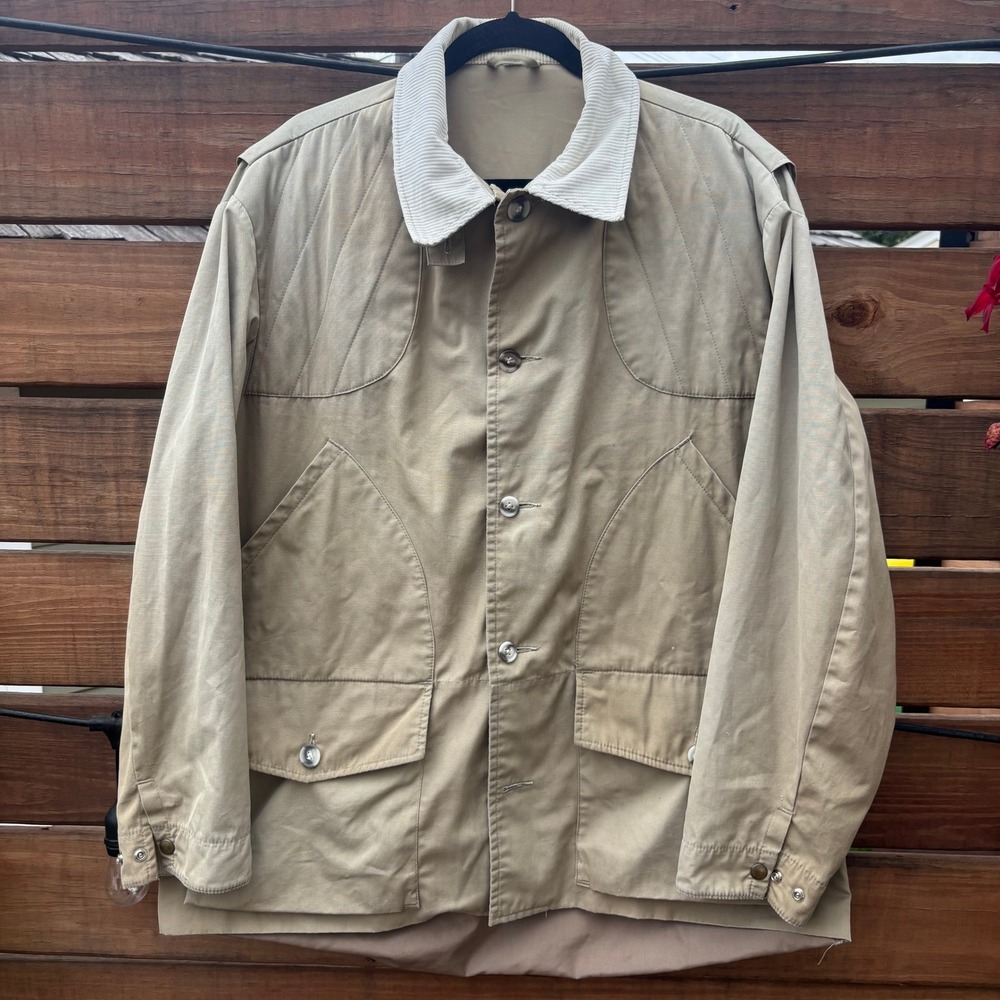 Eddie Bauer Hunting Jacket Mens XL Tan Vintage Good Corduroy Collar Field Coat